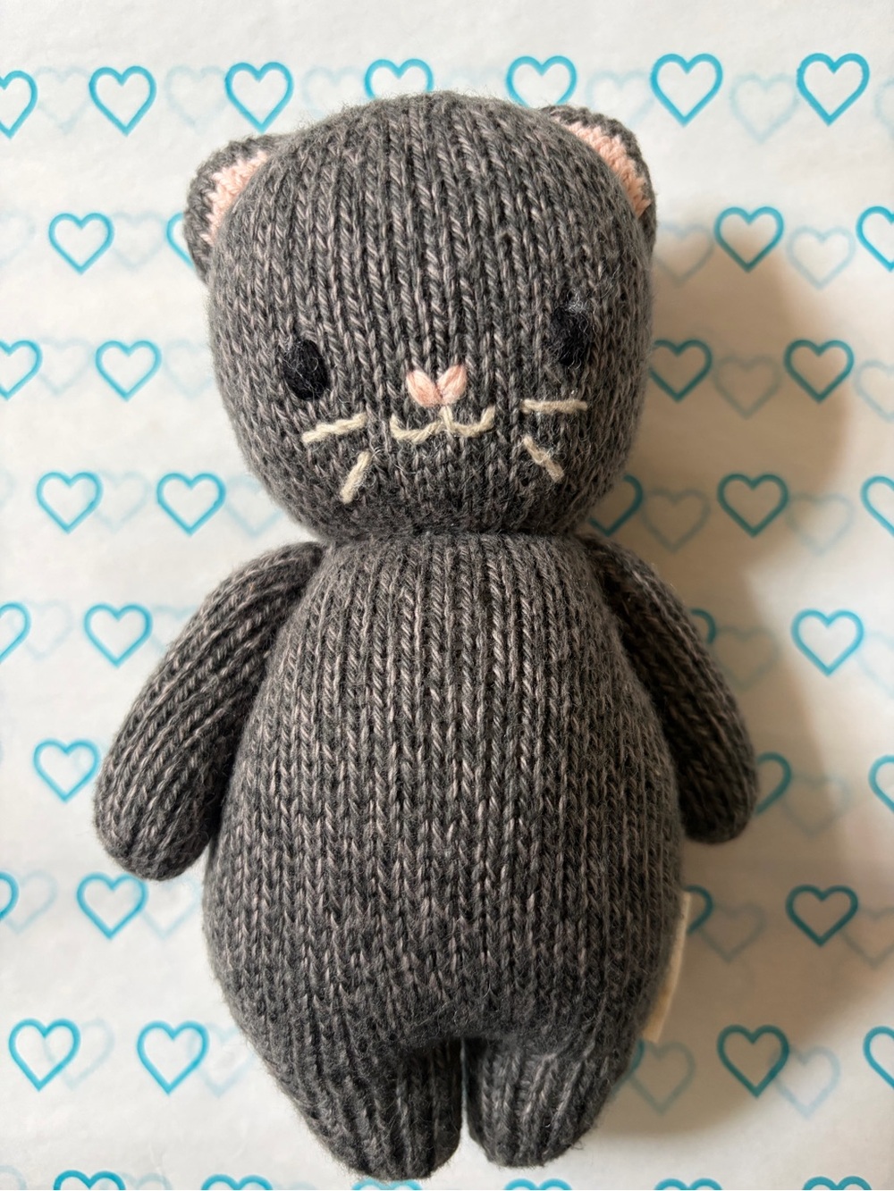 Handmade Charcoal Knit Cat Plush Doll - Soft Stuffed Toy